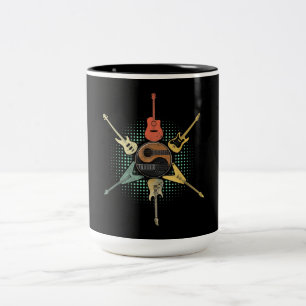 Guitar Lover  Retrostijl   Gift voor gitarist Tweekleurige Koffiemok