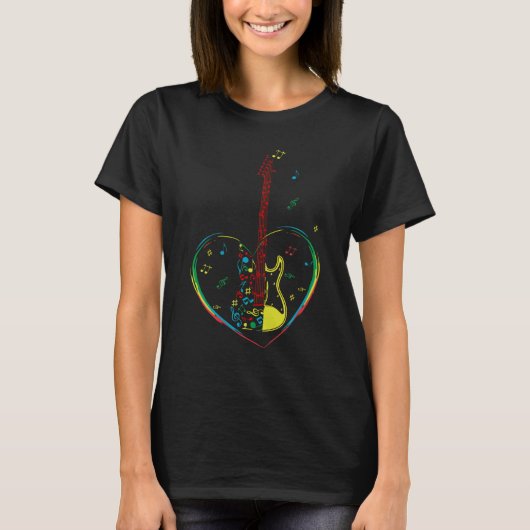 Guitar met muzieksymbolen en notities over muzieke t-shirt (Voorkant)