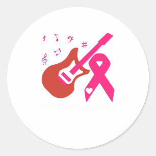 Guitar met roze lintborst-kanker ronde sticker