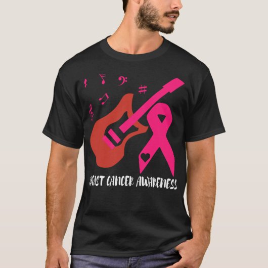 Guitar met roze lintborst-kanker t-shirt (Voorkant)