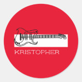 Guitar-minimalistisch zwart-wit ronde sticker (Voorkant)