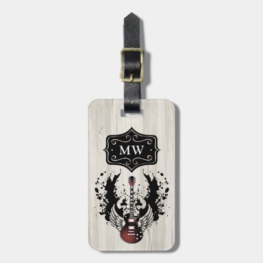 Guitar Monogram Musician Rocker Rock & Roll Music Bagagelabel (Voorkant verticaal)