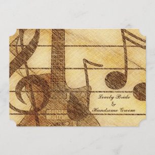 Guitar Music Cream Brown Wedding Kaart