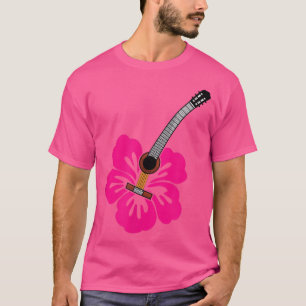 Guitar Music Hibiscus Hawaiian Flower Hawaii Vrouw T-shirt