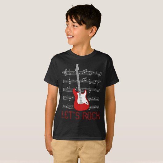 Guitar Music Lover Lets Rock Notes T-shirt (Voorkant volledig)