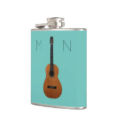 Guitar Music Monogram Trendy Blauwgroen Heupfles (Links)