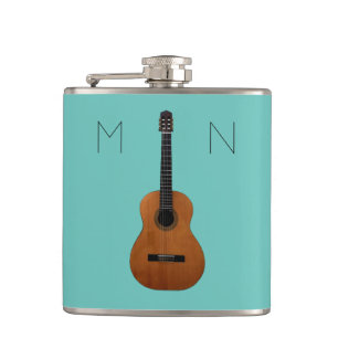Guitar Music Monogram Trendy Blauwgroen Heupfles