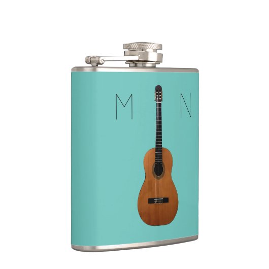 Guitar Music Monogram Trendy Blauwgroen Heupfles (Rechts)