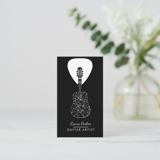 Guitar Music Player Artist DJ Geometric Black Visitekaartje (Staand voorkant)