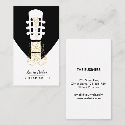 Guitar Music Player Artist DJ Geometric Black Visitekaartje (Voorkant / Achterkant)