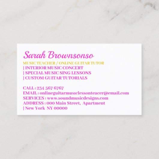 Guitar Music Sing Tutor Visitekaartje (Achterkant)