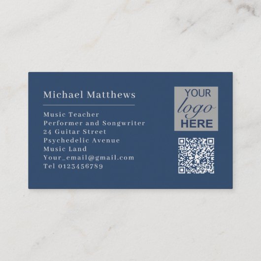Guitar Music Teacher Aangepaste QR-code en Logo Visitekaartje (Achterkant)
