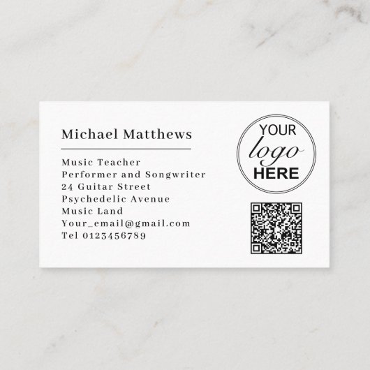 Guitar Music Teacher Aangepaste QR-code en Logo Visitekaartje (Achterkant)