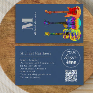 Guitar Music Teacher Aangepaste QR-code en Logo Visitekaartje