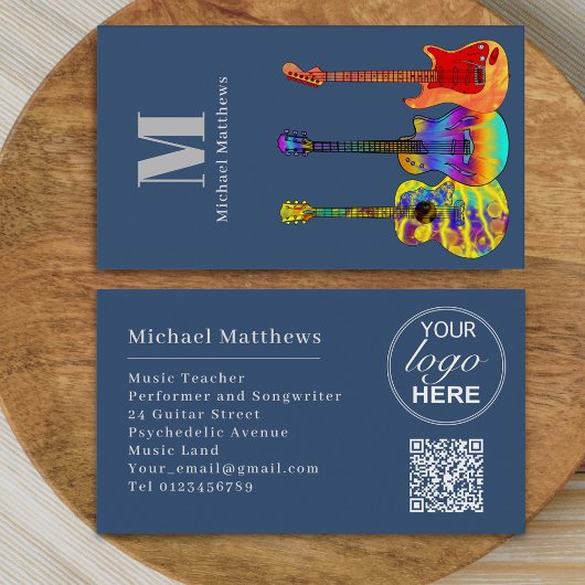 Guitar Music Teacher Aangepaste QR-code en Logo Visitekaartje