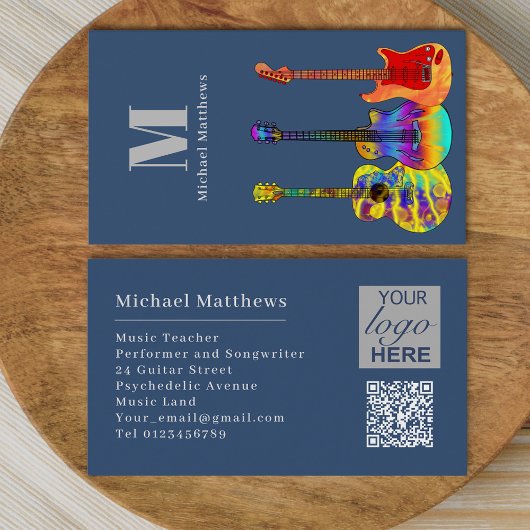 Guitar Music Teacher Aangepaste QR-code en Logo Visitekaartje