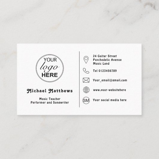 Guitar Music Teacher Custom Logo Social Media Icon Visitekaartje (Achterkant)