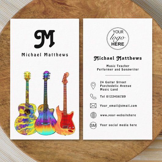 Guitar Music Teacher Custom Logo Social Media Icon Visitekaartje