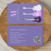 Guitar Music Teacher Custom QR Code Paars Visitekaartje