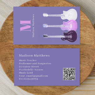 Guitar Music Teacher Custom QR Code Paars Visitekaartje