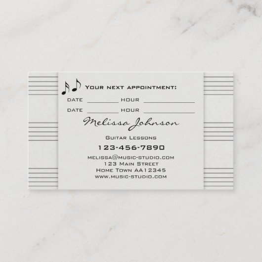 Guitar Music Teacher Lessons Appointment Card Afsprakenkaartje (Achterkant)