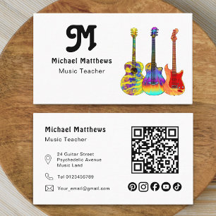 Guitar Music Teacher QR code Social Media Custom Visitekaartje