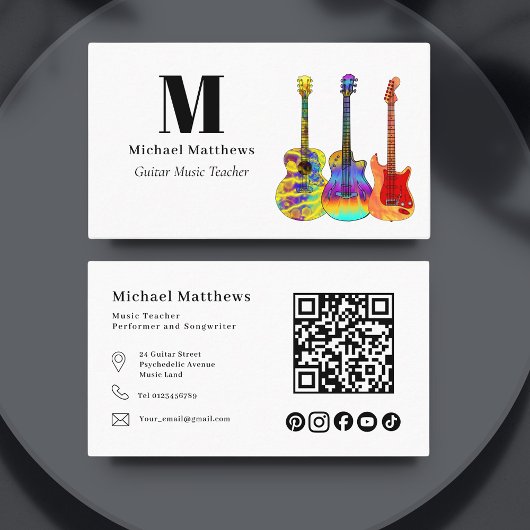 Guitar Music Teacher QR code Social Media Custom Visitekaartje