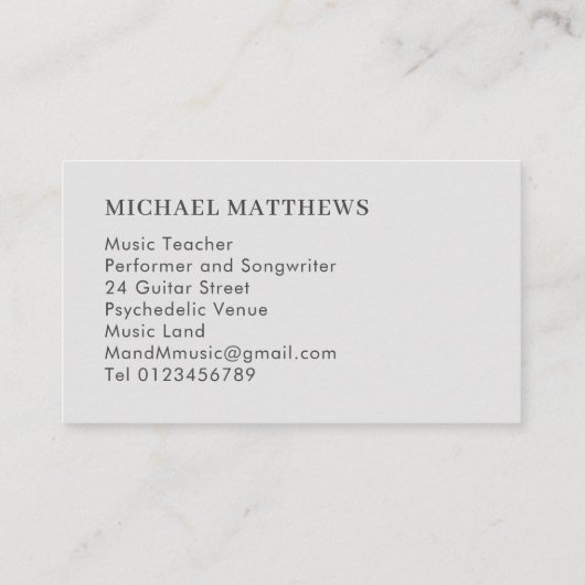 Guitar Music Teacher Visitekaartje (Achterkant)