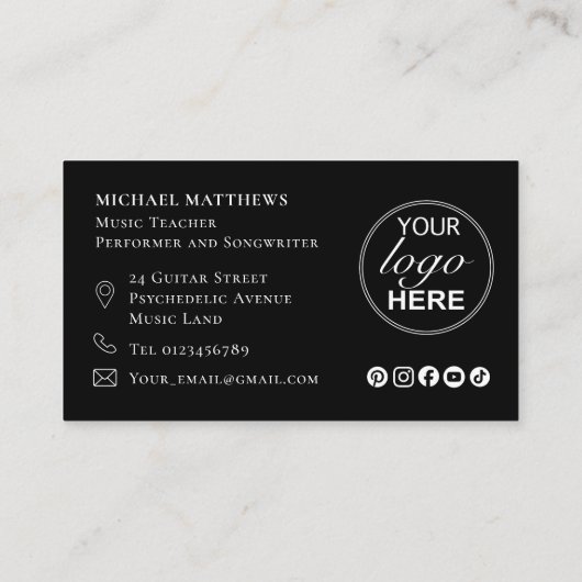 Guitar Music Tutor Custom Logo en Social Media Visitekaartje (Achterkant)