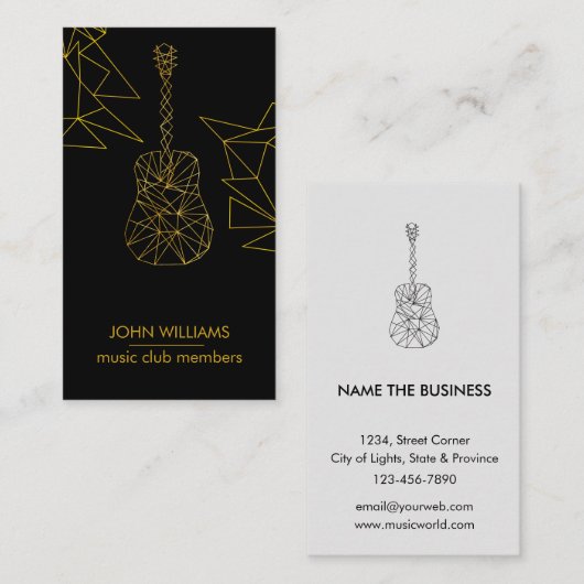 Guitar Music World Teacher Player Black Gold Faux Visitekaartje (Voorkant / Achterkant)