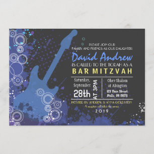 GUITAR Musical Bar Bat Mitzvah Invitation Party Kaart