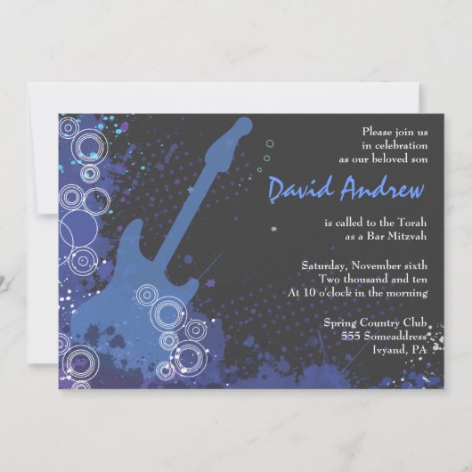 Guitar Musical Bar Bat Mitzvah Invitation Party Kaart (Voorkant)