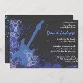 Guitar Musical Bar Bat Mitzvah Invitation Party Kaart (Voorkant / Achterkant)