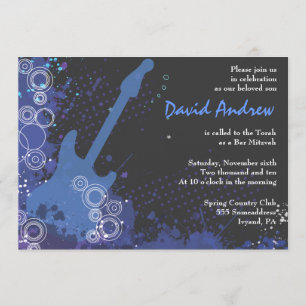 Guitar Musical Bar Bat Mitzvah Invitation Party Kaart