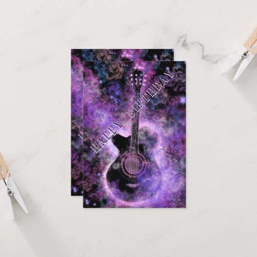 Guitar Musical Happy Birthday Kaart (Voorkant / Achterkant in situ)