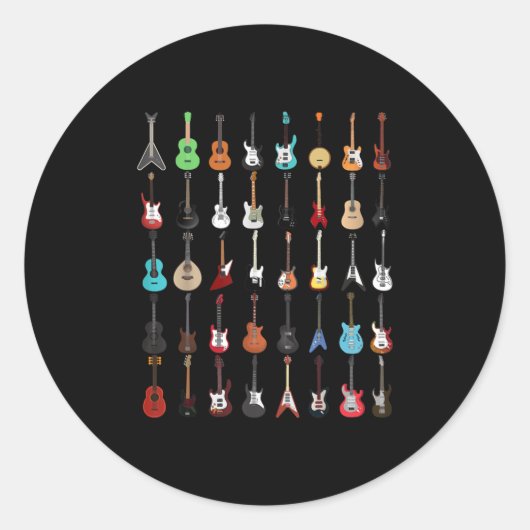 Guitar Musical Instrument Rock en Roll Ronde Sticker (Voorkant)