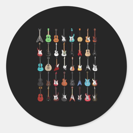 Guitar Musical Instrument Rock en Roll Ronde Sticker (Voorkant)
