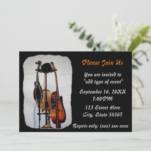 Guitar Musical Instruments Overweging Uitnodiginge Kaart (Staand voorkant)