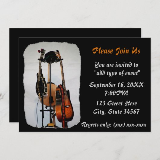 Guitar Musical Instruments Overweging Uitnodiginge Kaart (Voorkant / Achterkant)