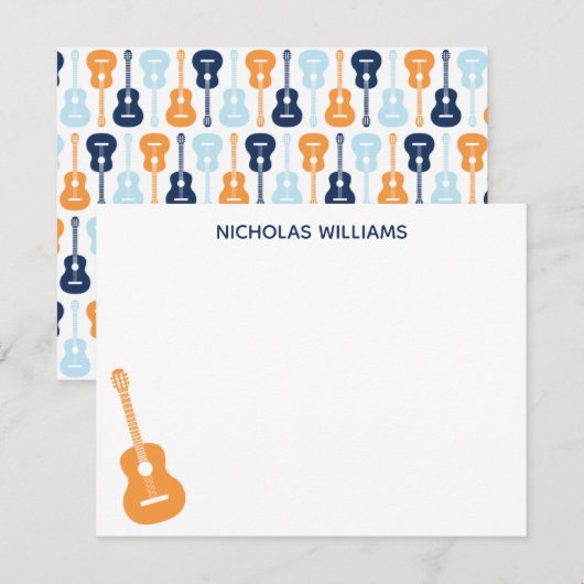 Guitar Musical Note Card Blues en Oranje Notitiekaartje (Voorkant / Achterkant)