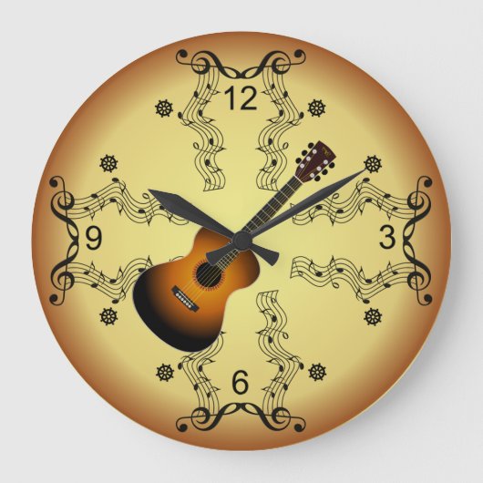 Guitar ~ Musical Scroll ~ Golden Background ~ Grote Klok (Voorkant)