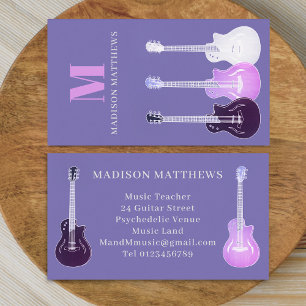 Guitar Musician Music Teacher Paars Visitekaartje