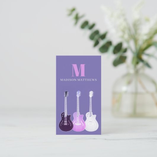 Guitar Musician Music Teacher Paars Visitekaartje (Staand voorkant)