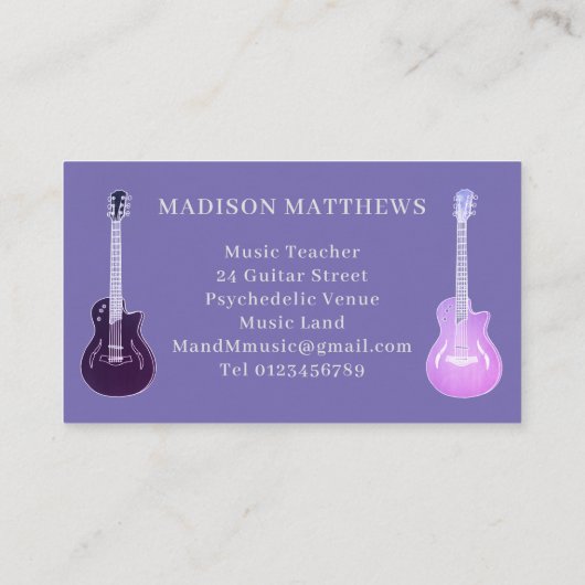 Guitar Musician Music Teacher Paars Visitekaartje (Achterkant)
