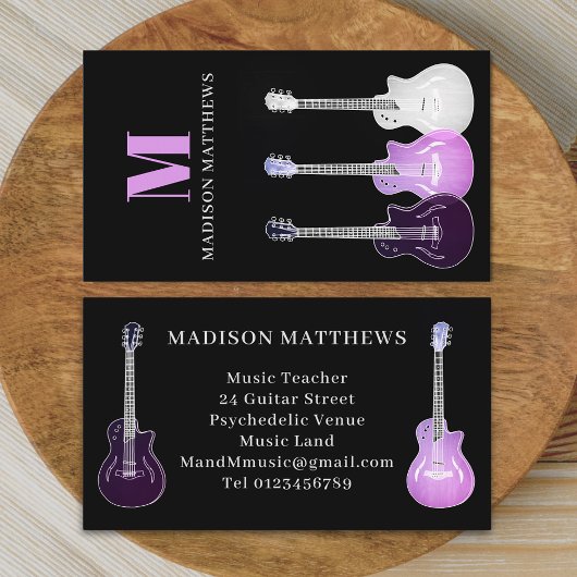 Guitar Musician Music Teacher Pink Black Visitekaartje
