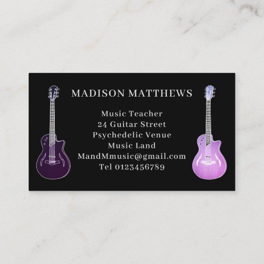 Guitar Musician Music Teacher Pink Black Visitekaartje (Achterkant)