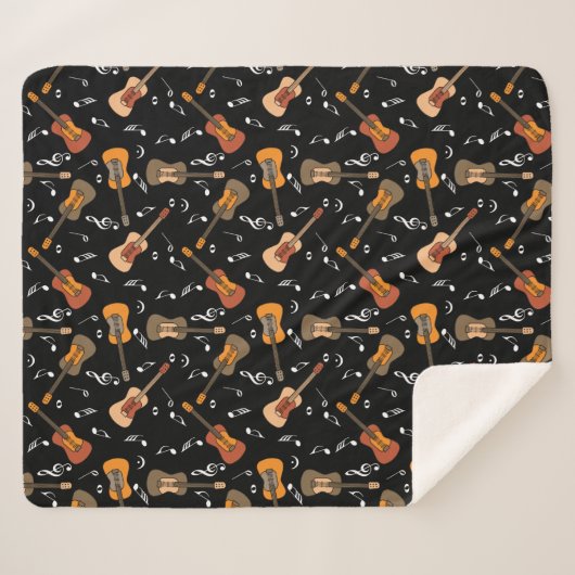 Guitar Muzieknoten Patroon Sherpa Deken (Voorkant (horizontaal))