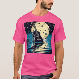 Guitar Nature Moon Retro Style Guitarist Acoustic T-shirt