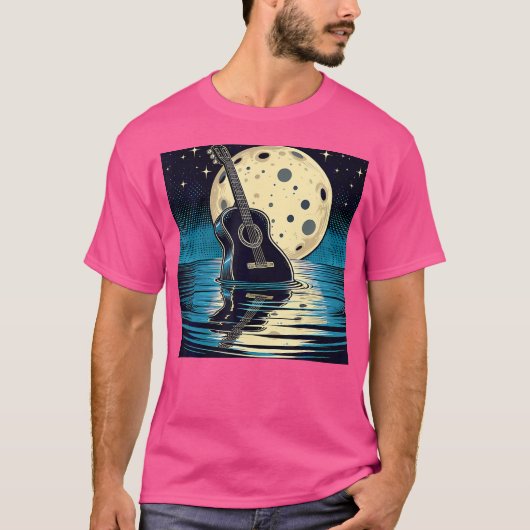 Guitar Nature Moon Retro Style Guitarist Acoustic T-shirt (Voorkant)