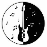 Guitar Night Staand Fotobeeldje<br><div class="desc">Zwart-wit ontwerp van een elektrische gitaar met muzieknoten. Het gebruik past knoop aan om te personaliseren.</div>